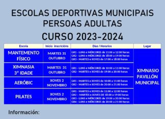 AS PONTES ABRE O 31 DE OUTUBRO O PRAZO DE INSCRICIÓN NAS ESCOLAS MUNICIPAIS DEPORTIVAS PARA PERSOAS ADULTAS
